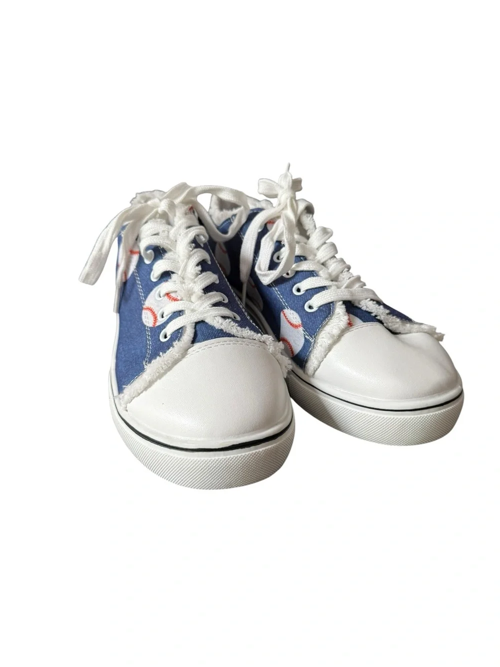 Women’s Canvas Denim Baseball Print Lace Up Sneakers Size 9.5 Blue White NWOT